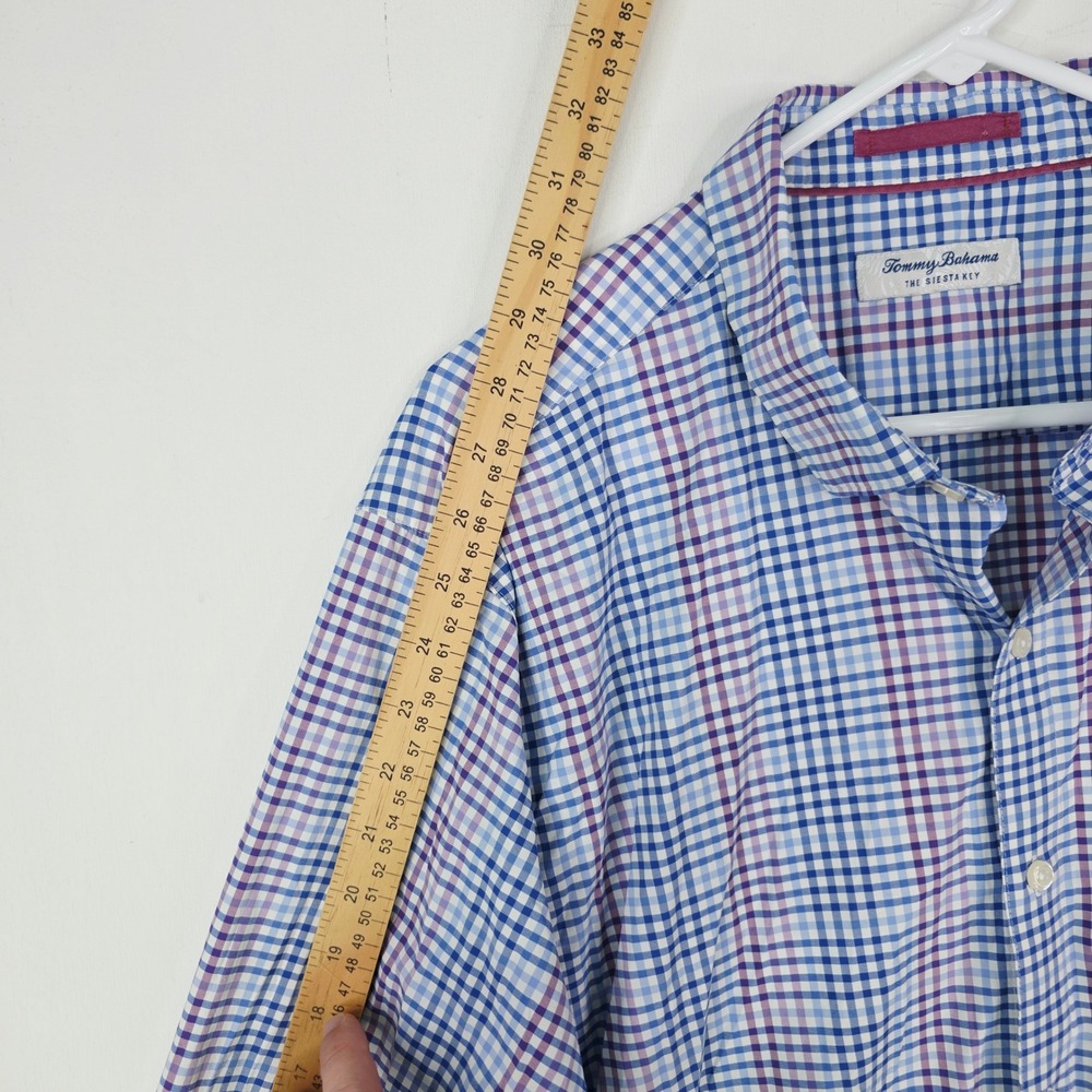 Tommy Bahama The Siesta Key Mens XL Blue Purple Gingham Check Button Down Shirt - Picture 5 of 10